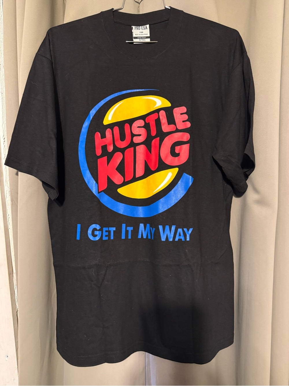 Vintage-Tall Tee-Hustle King Graphic Tee - Black with Red, Yellow & Blue